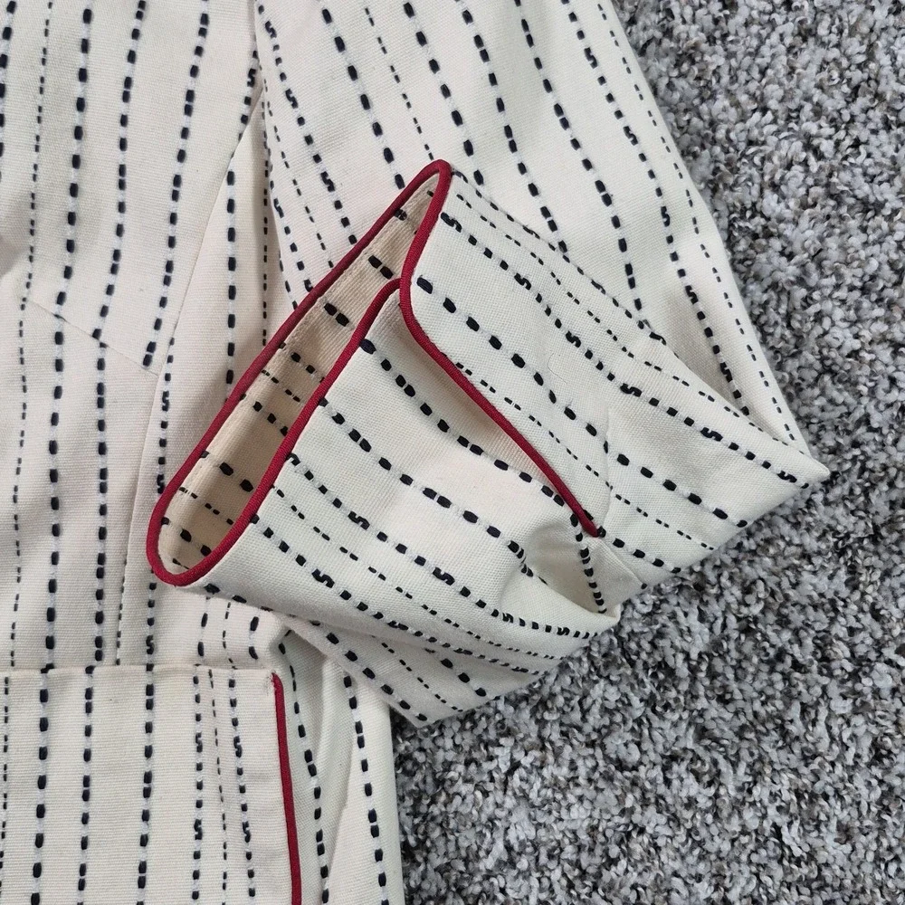 Talbots Blazer Womens Size 12 Embroidered Stripes Red Trim Cotton Jacket Preppy - Picture 5 of 8